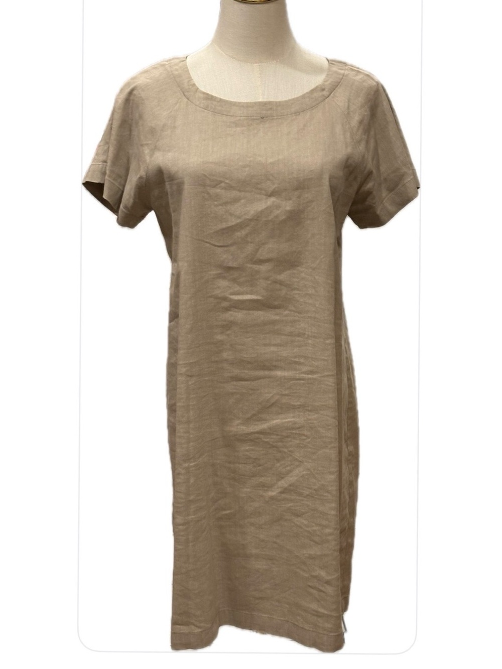 Theory NWOT Linen Blend Lace Up Back Neutral Beige Short Sleeves Dress 6 - Picture 2 of 9